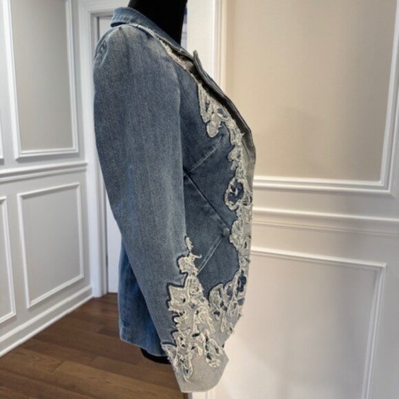 White House Black Market Denim & Lace 00P Editor Blazer - Picture 5 of 10